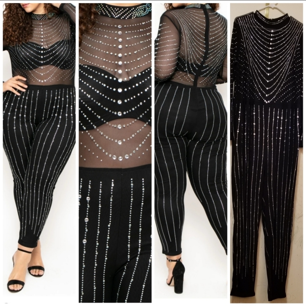 Curvy Sense Bling & Sheer Bodysuit